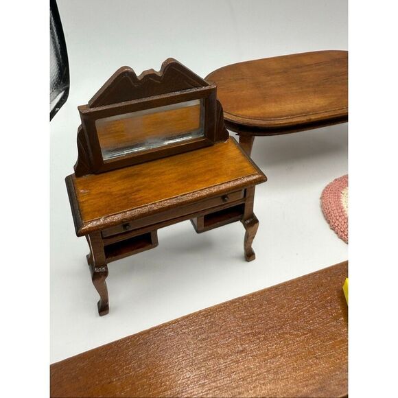 Vintage No Brand Wooden Dollhouse Furniture Piano Table Fireplace 1:12 Scale - Picture 8 of 9